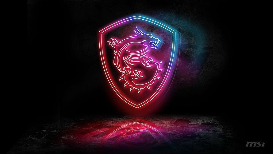 MSI Dragon Shield Neon Glow on Dark Concrete Surface HD wallpaper