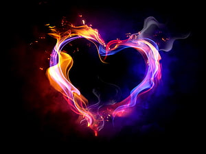 Vibrant Abstract Heart Shaped From Swirling Fire And Smoke On Black Background HD wallpaper