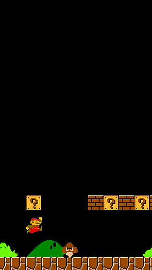 Classic Super Mario Bros Pixel Art Scene with Question Blocks and Goomba HD phone wallpaper