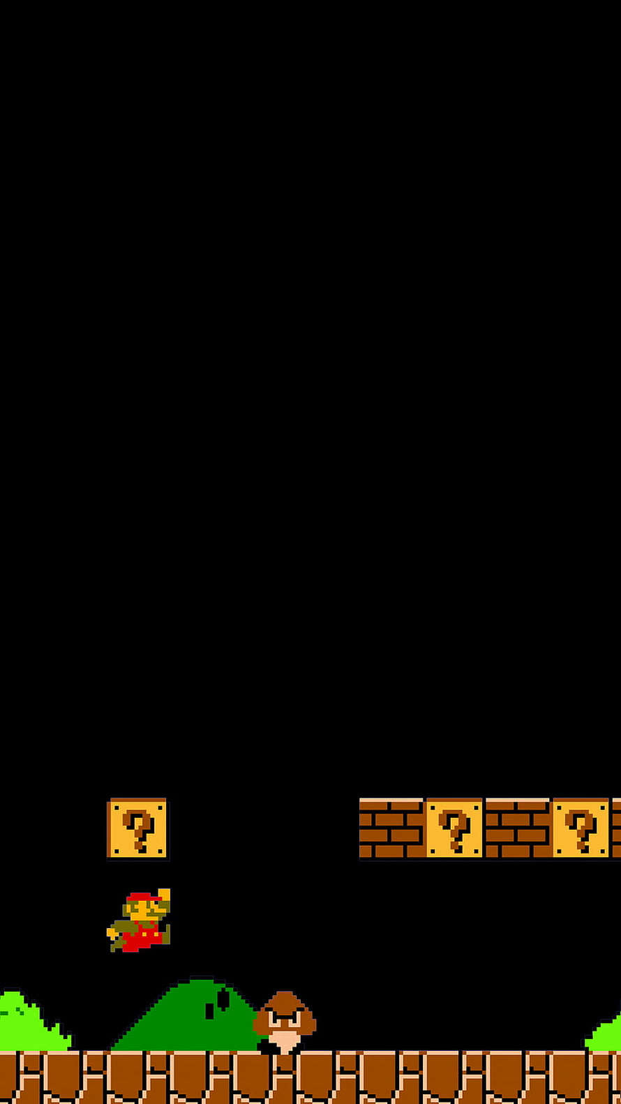Classic Super Mario Bros Pixel Art Scene with Question Blocks and Goomba HD phone wallpaper