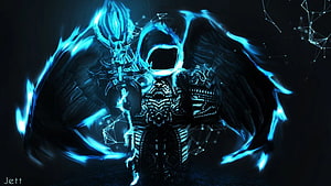 Glowing Blue Skeletal Warrior With Wings And Constellation Background HD wallpaper