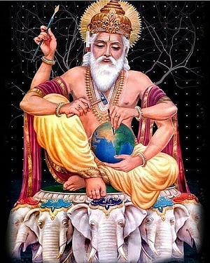 Lord Brahma Creating The Universe On A Throne Of Elephants HD phone wallpaper