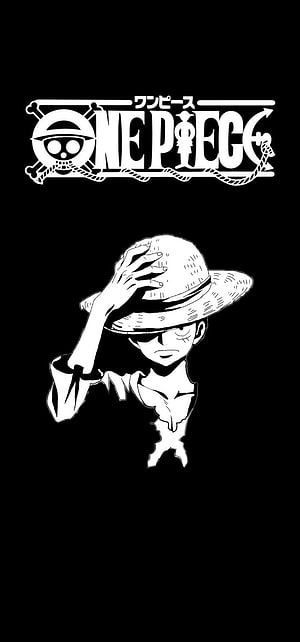 Monkey D. Luffy in Straw Hat One Piece Manga Style Black and White Illustration HD phone wallpaper