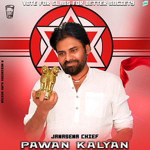 Pawan Kalyan Janasena Chief Political Campaign Poster with Lion Trophy HD phone wallpaper