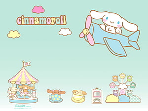 Cute Cinnamoroll Flying Airplane and Carnival Amusement Park Wallpaper HD wallpaper