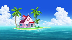 Kame House on a Tropical Island with Palm Trees and Ocean View HD wallpaper