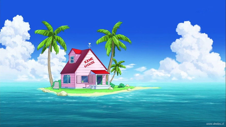 Kame House on a Tropical Island with Palm Trees and Ocean View HD wallpaper