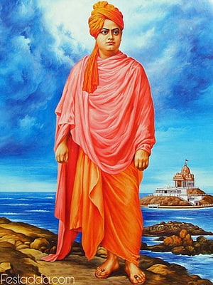 Sri Sathya Sai Baba standing on rocky shore with Prasanthi Nilayam temple in background HD phone wallpaper
