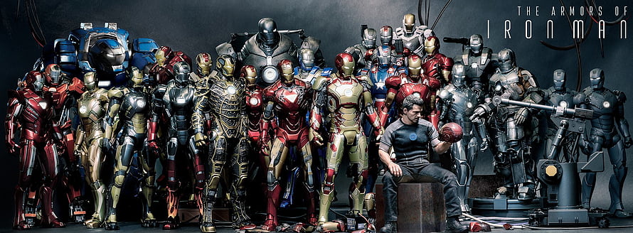 The Armors of Iron Man: Tony Stark and His Full Collection of Suits HD wallpaper