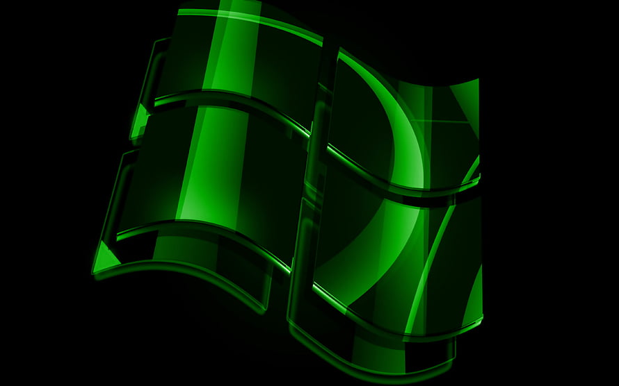 Glowing Green Windows Flag Logo on Black Background HD wallpaper
