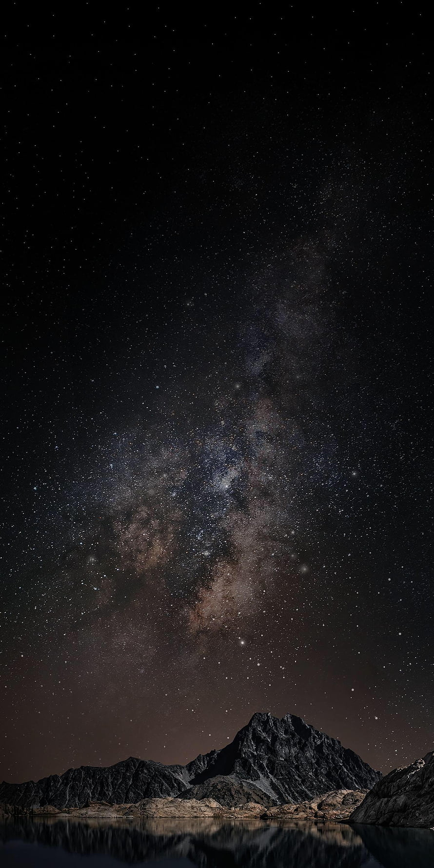 Milky Way Galaxy Arching Over Rugged Mountain Peaks and Calm Lake Reflection at Night HD phone wallpaper
