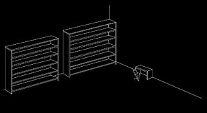 Minimalist White Line Art of Empty Bookshelves and Desk on Black Background HD wallpaper