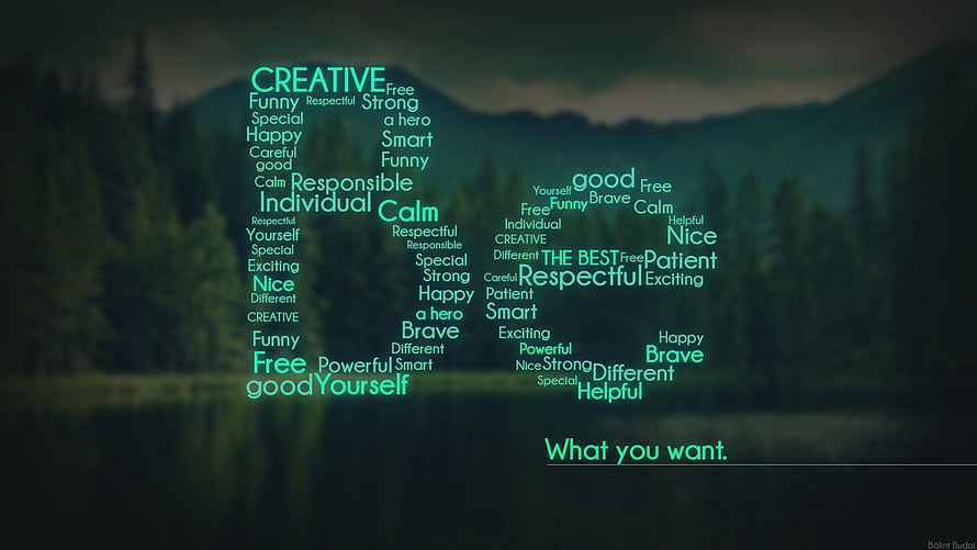Inspirational Word Cloud Over Misty Mountain Lake Landscape HD wallpaper