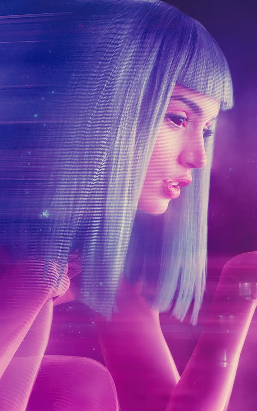 Blade Runner 2049 Joi Profile in Neon Purple and Blue Holographic Light HD phone wallpaper