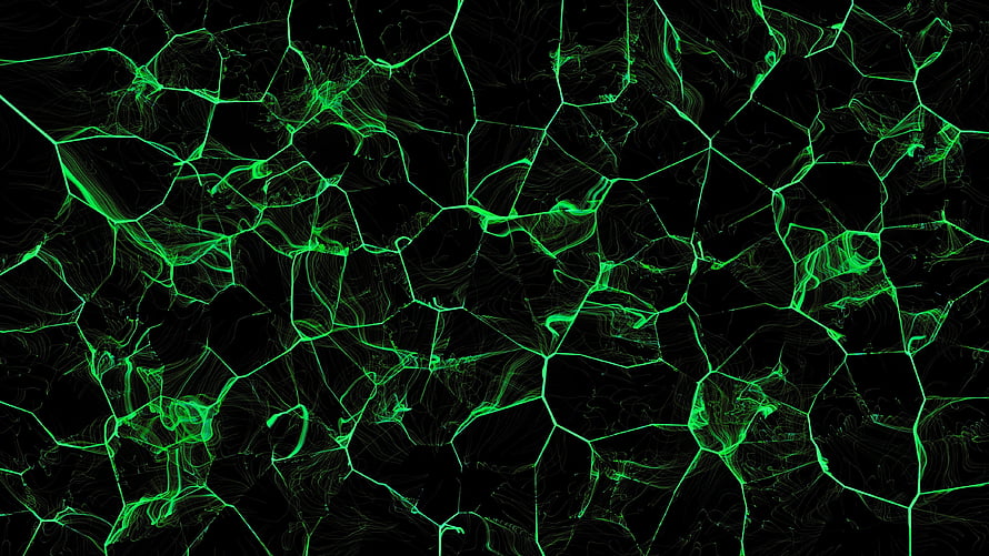 Abstract Green Fracture Pattern on Black Background with Geometric Web Texture HD wallpaper