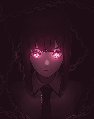 Makima from Chainsaw Man with glowing red spiral eyes and chains in dark anime style, Makima, chainsawman, anime, makima, anime, chainsawman HD phone wallpaper