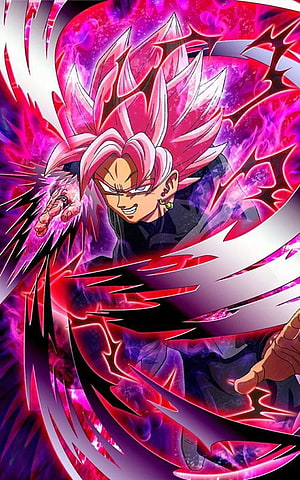 Black Goku Super Saiyan Rose Anime Character with Pink Aura and Energy Blast HD phone wallpaper