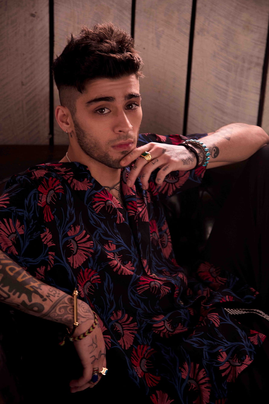 Zayn Malik in a floral shirt with visible tattoos and jewelry HD phone wallpaper