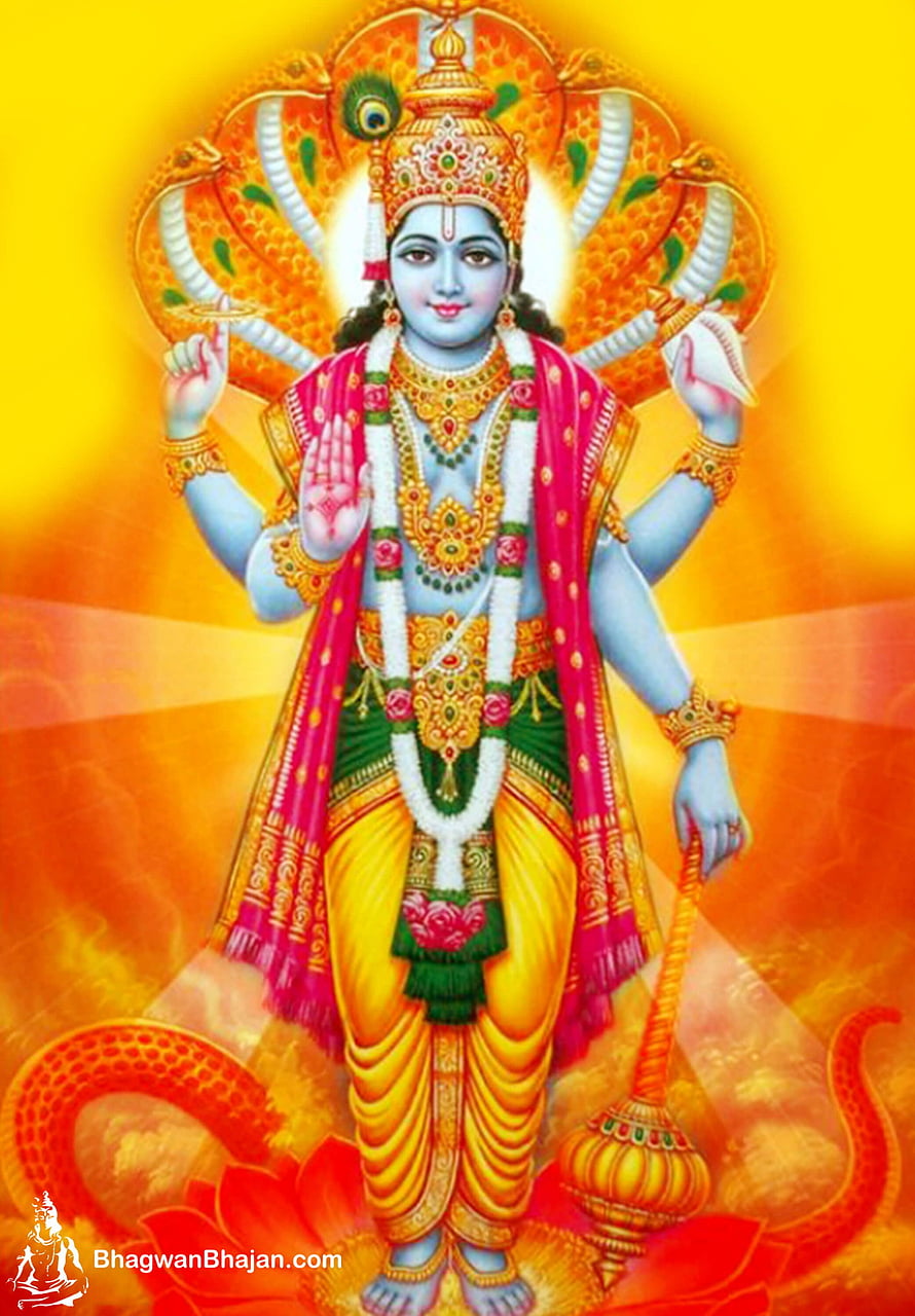 Lord Vishnu Hindu God Blue Skin Four Arms Holding Conch and Mace HD phone wallpaper