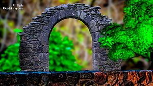 Ancient Stone Arch Ruin in Lush Green Forest Nature Background HD wallpaper