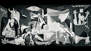 Pablo Picasso Guernica Black and White Cubist Painting of War and Suffering HD wallpaper