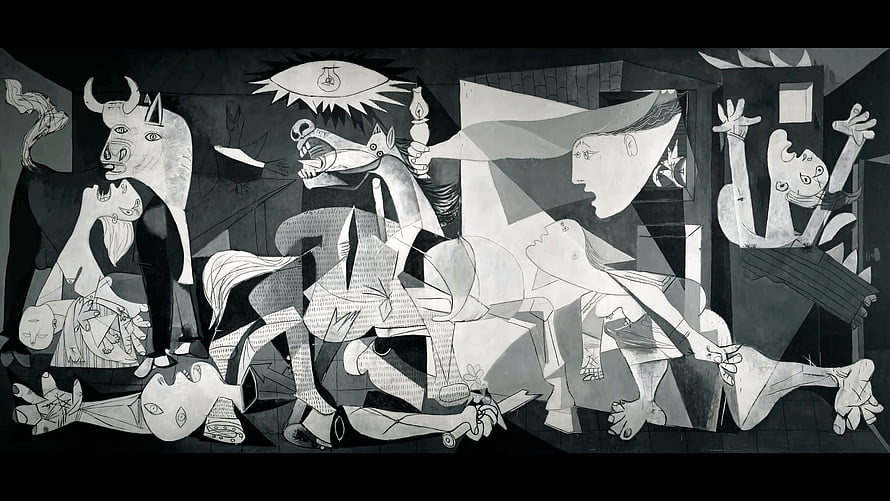 Pablo Picasso Guernica Black and White Cubist Painting of War and Suffering HD wallpaper