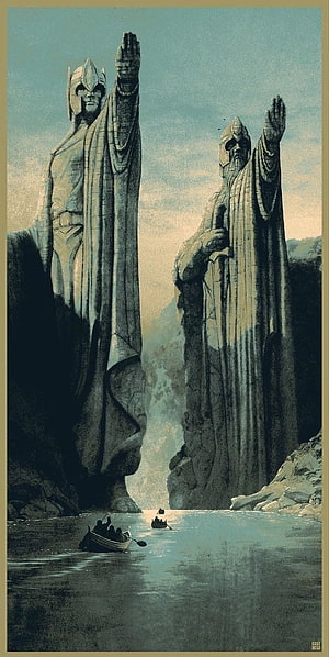 The Argonath Stone Statues of Kings Argon and Isildur from The Lord of the Rings Fantasy Art HD phone wallpaper