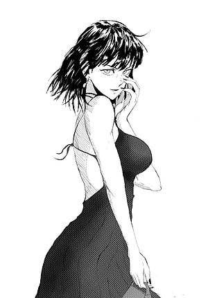 Fubuki from One Punch Man in a Black Evening Gown, Black and White Manga Illustration, Fubuki, manga, opm, one_punch_man HD phone wallpaper
