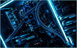 Custom Gaming PC Build with Blue LED Lighting and Water Cooling HD wallpaper