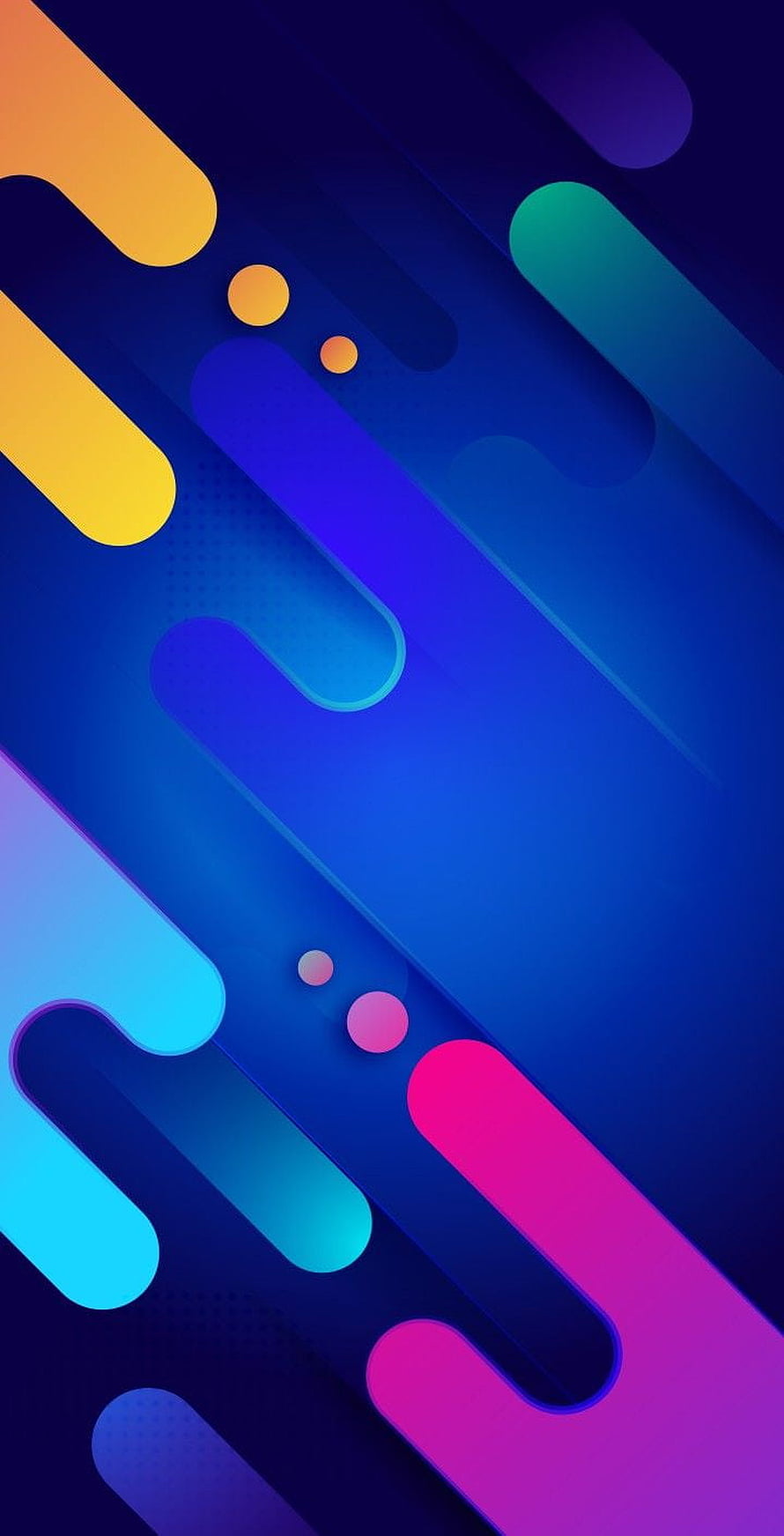 Vibrant Abstract Geometric Shapes with Gradient Colors on Deep Blue Background HD phone wallpaper