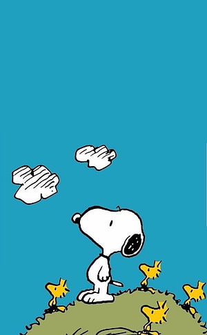 Snoopy and Woodstock Sitting on a Hill Under Blue Sky HD phone wallpaper