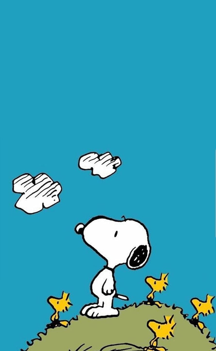Snoopy and Woodstock Sitting on a Hill Under Blue Sky HD phone wallpaper
