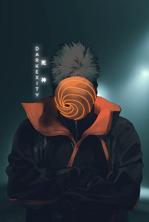 Obito Uchiha Dark Aesthetic Portrait with Glowing Spiral Mask and Spiky Hair HD phone wallpaper