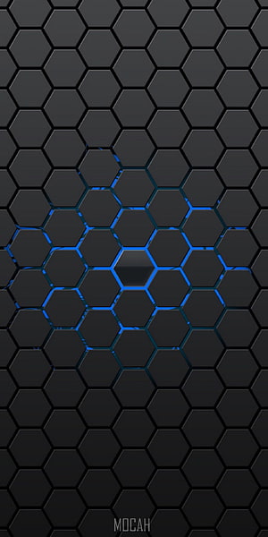 Dark Hexagonal Grid Pattern with Glowing Blue Neon Lines Abstract Wallpaper HD phone wallpaper