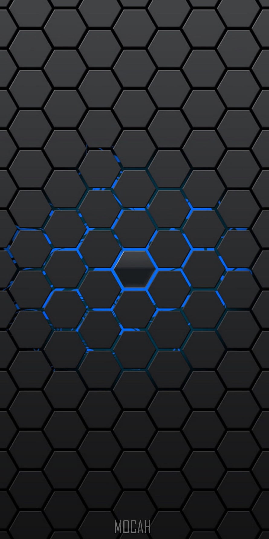 Dark Hexagonal Grid Pattern with Glowing Blue Neon Lines Abstract Wallpaper HD phone wallpaper