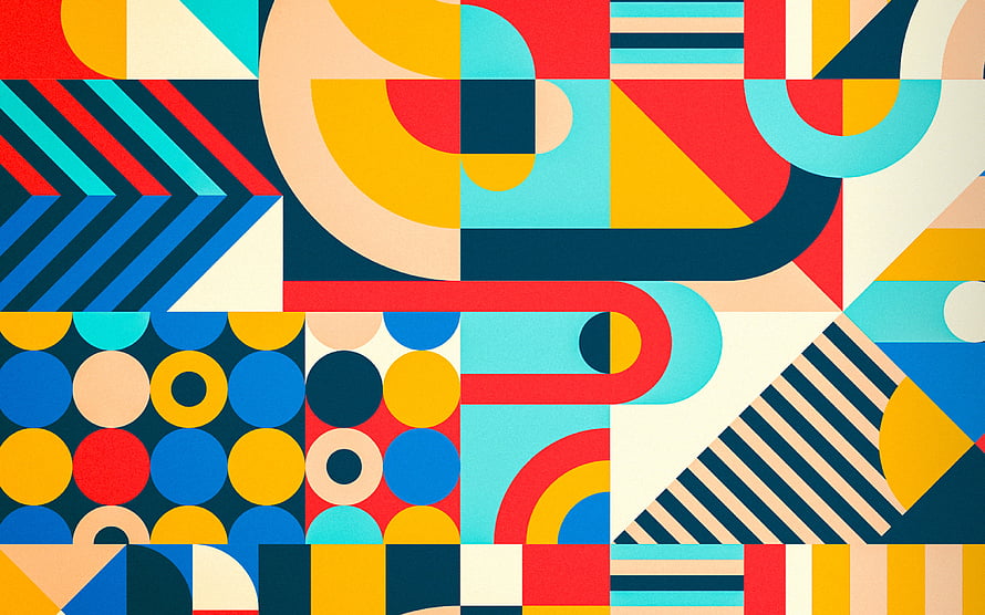 Vibrant Geometric Abstract Pattern with Bold Shapes and Colorful Blocks HD wallpaper