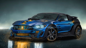 Blue Shelby Mustang Concept Car with Neon Lights and Wide Body Kit HD wallpaper