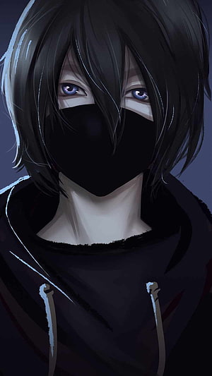 Anime Boy With Blue Eyes And Black Mask Wearing A Hoodie HD phone wallpaper
