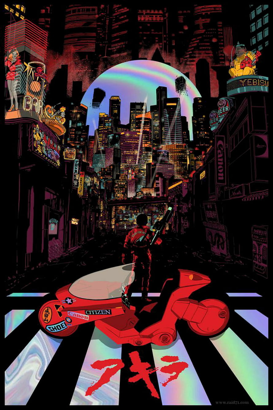 Akira Anime Poster Artwork Featuring Kaneda on Red Motorcycle in Neo-Tokyo Cityscape HD phone wallpaper
