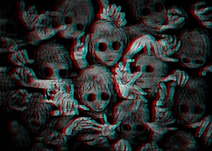 Horror Anime Illustration of Creepy Dolls with Glitch Effect HD wallpaper