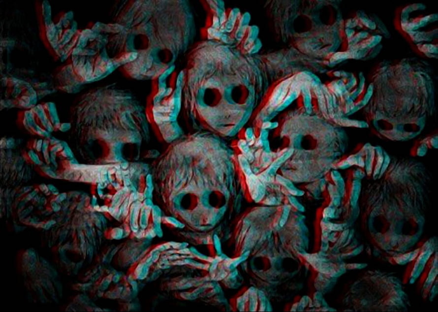 Horror Anime Illustration of Creepy Dolls with Glitch Effect HD wallpaper