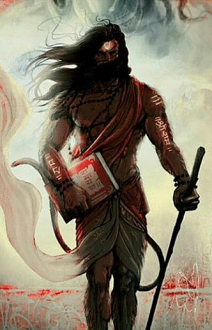 Mahakal Warrior Illustration with Staff and Sacred Text HD phone wallpaper