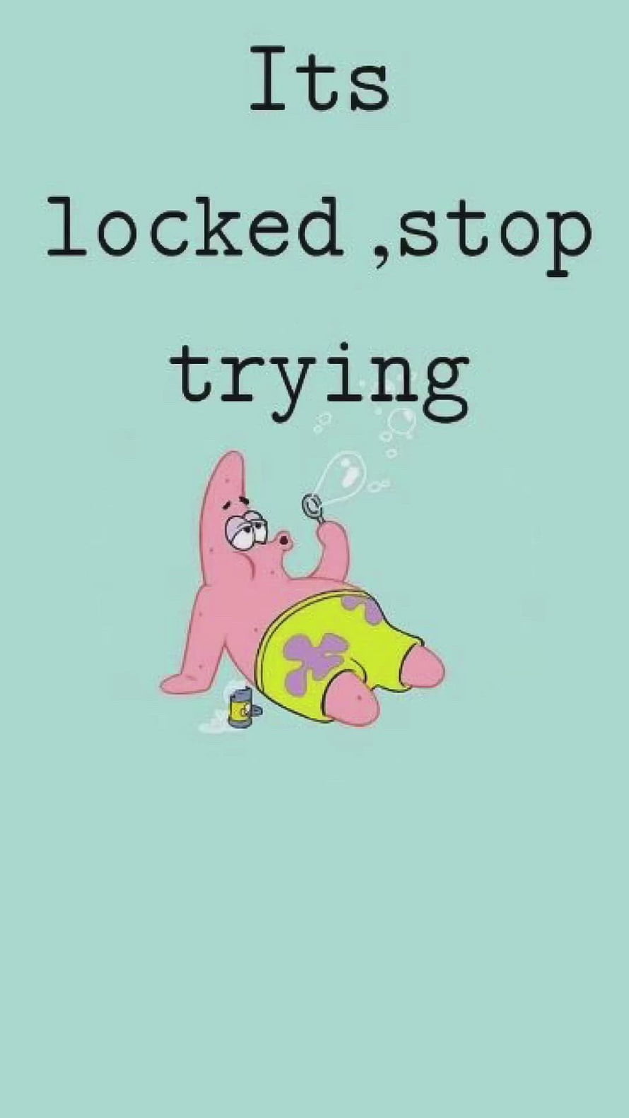 Patrick Star Lying Down With Magnifying Glass And Text Overlay HD phone wallpaper