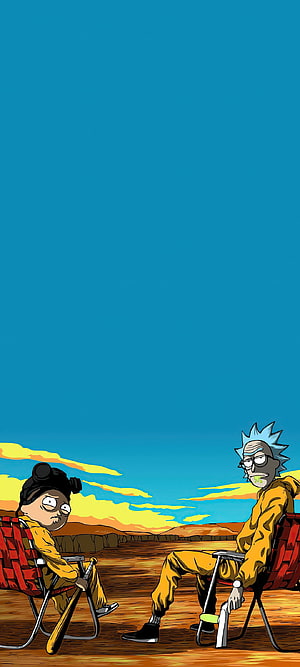Rick and Morty Sitting in Desert Sunset Wallpaper HD phone wallpaper