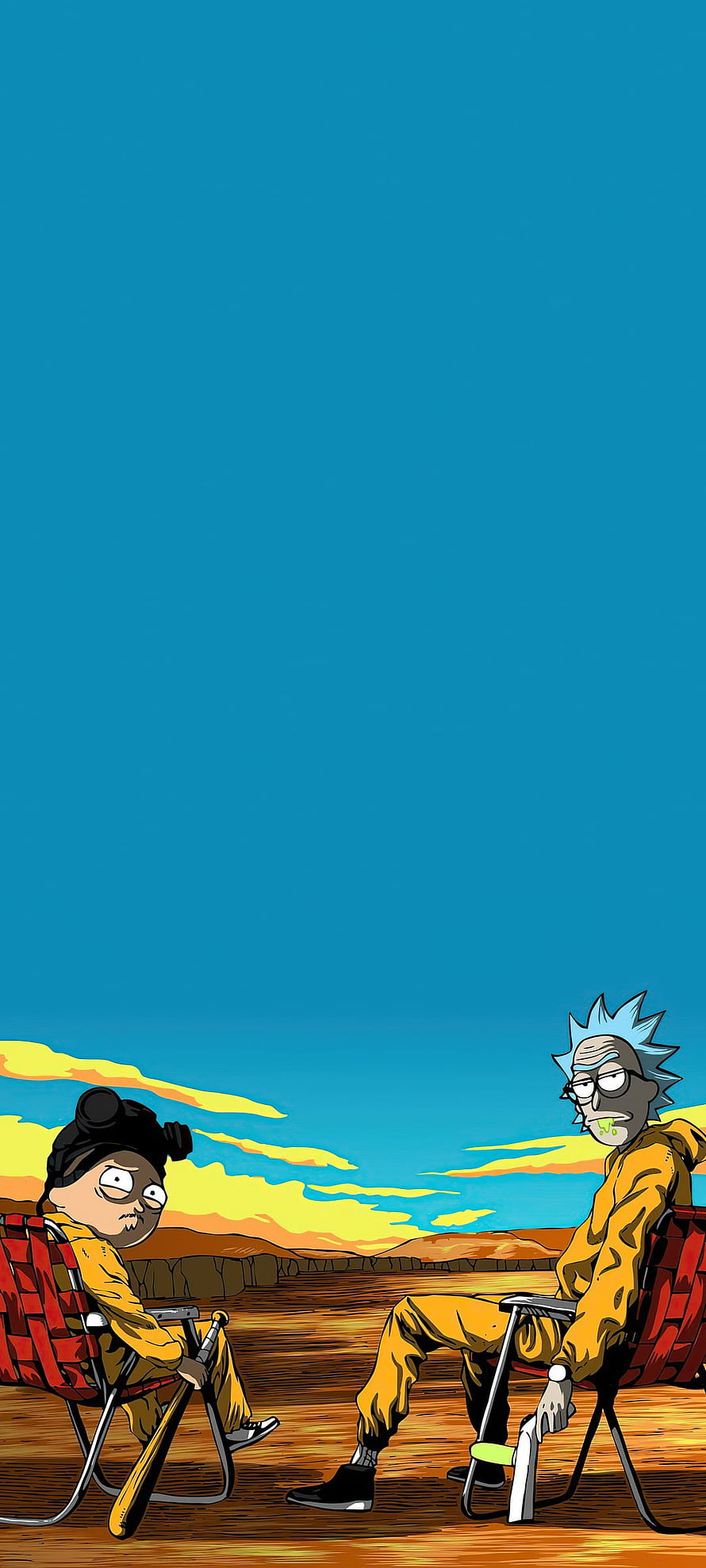 Rick and Morty Sitting in Desert Sunset Wallpaper HD phone wallpaper