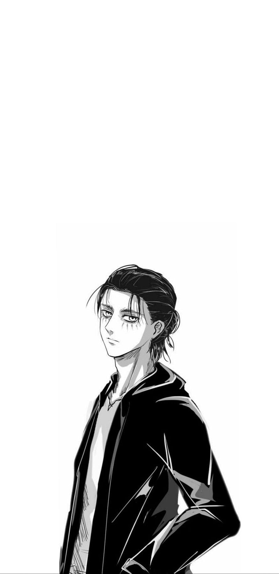Eren Yeager from Attack on Titan in a minimalist black and white anime portrait HD phone wallpaper
