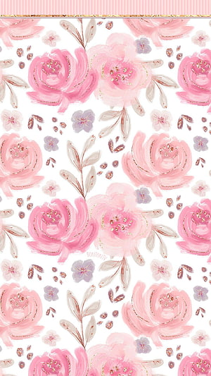 Elegant Pink Watercolor Floral Pattern with Gold Glitter Accents and Rose Motifs HD phone wallpaper