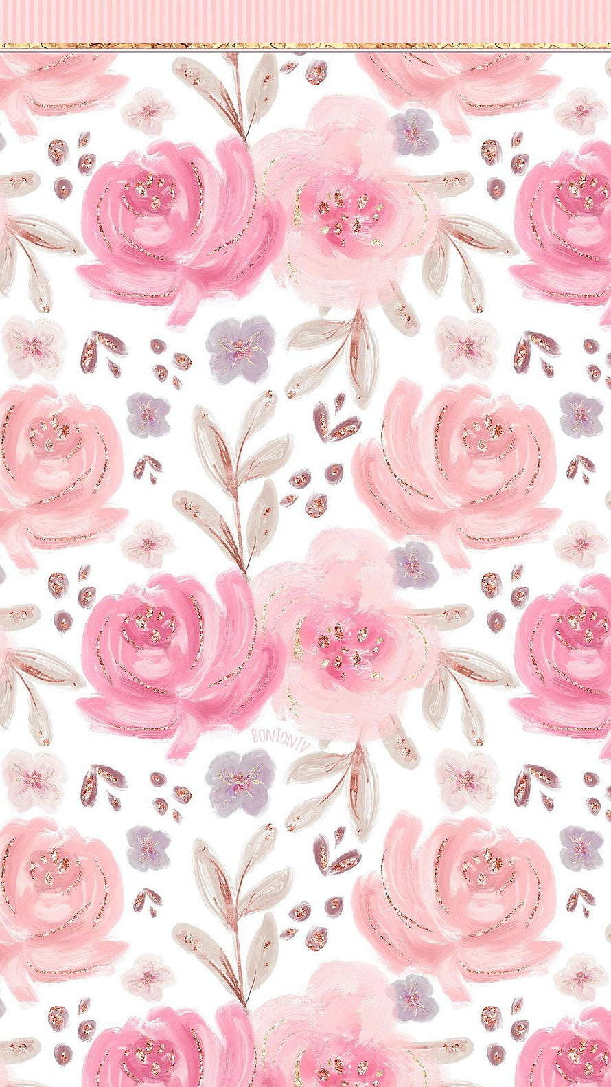 Elegant Pink Watercolor Floral Pattern with Gold Glitter Accents and Rose Motifs HD phone wallpaper