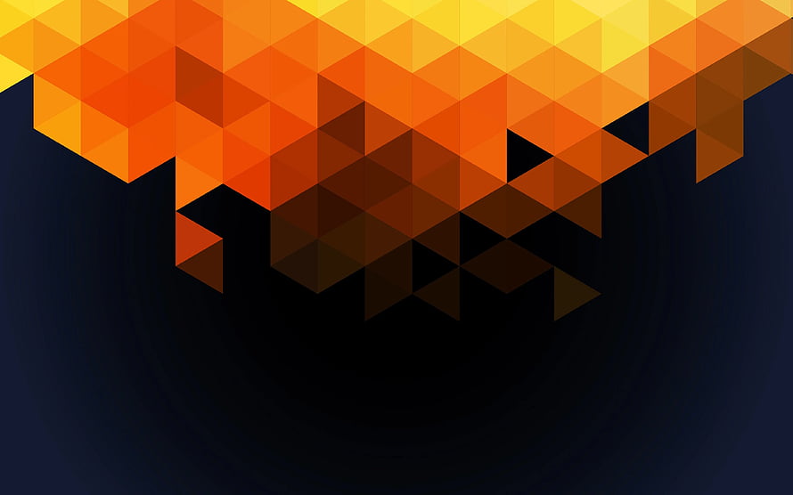 Abstract Geometric Triangle Pattern in Warm Orange and Yellow Tones on Dark Background HD wallpaper