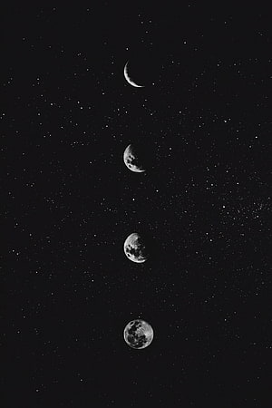 Black and White Moon Phases Composite Against a Starry Night Sky HD phone wallpaper